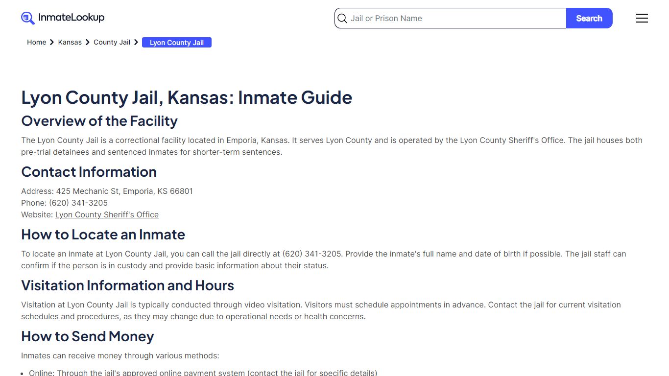 Lyon County Jail Inmate Search - Inmate Lookup